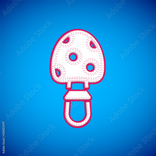 White Amanita muscaria or fly agaric hallucinogenic toadstool mushroom icon isolated on blue background. Spotted poisonous mushroom. Vector