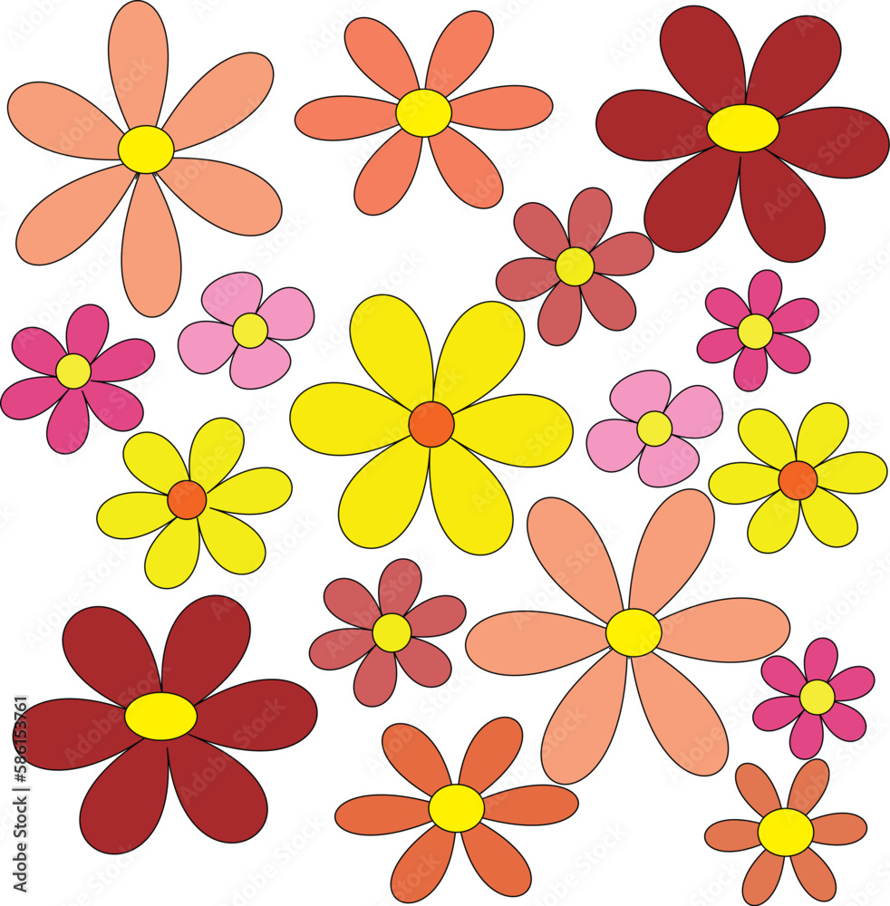 Collection cute flowers on white background.Seamless background with colorful flowers. Pattern spring flowers. vector illustration. pastel flowers Blackground.

