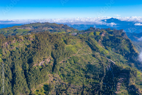 Aerial view of Lipton's seat viewpoint and adjacent tea plantations at Sri Lanka photo