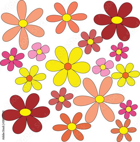 Collection cute flowers on white background.Seamless background with colorful flowers. Pattern spring flowers. vector illustration. pastel flowers Blackground. 