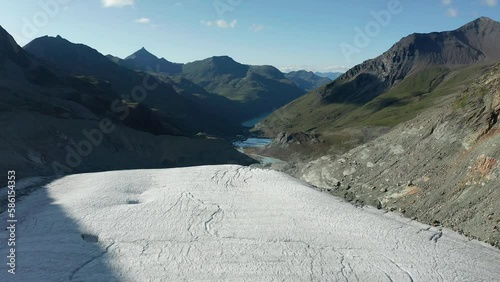 Moiry glacier in Swiss alps aerial view photo