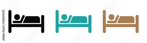 Hotel single vector flats icons set. Person in bed vector icon