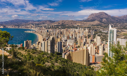 View of Benidorm, Spain from the hilltop where La Cruz is situated