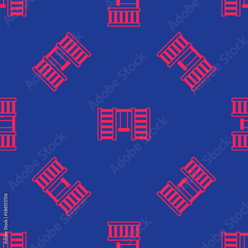Red Wooden Swedish wall icon isolated seamless pattern on blue background. Swedish stairs. Vector