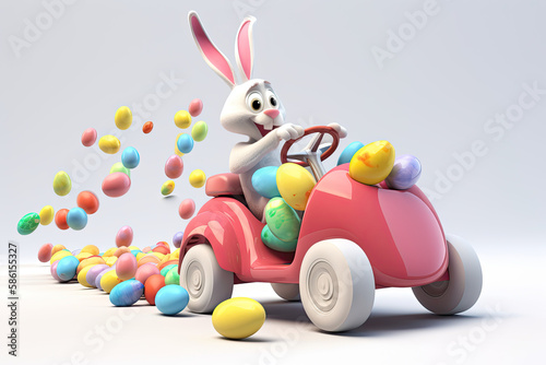 Easter bunny in a pedal car  generative AI