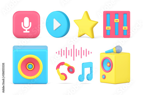 Audio sound video media content internet broadcasting cyberspace technology set 3d icon vector