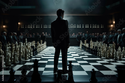 Canvas Print Businessman standing on chessboard as pawn. - Generative AI