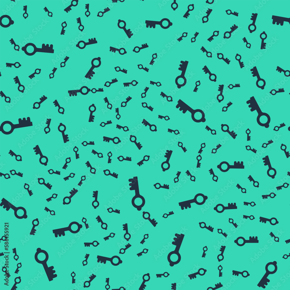 Black Old magic key icon isolated seamless pattern on green background. Vector Black Old magic key icon isolated seamless pattern on green background. Vector