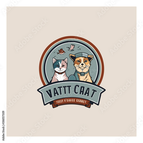 vet company logo, cat and dog cartoon vector, flat design