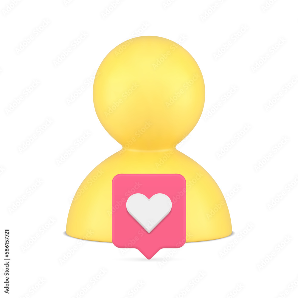 Personal account social media network like add friend contact notification 3d icon realistic vector Personal account social media network like add friend contact notification 3d icon realistic vector