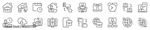 Remote working, business concepts concepts thin line icon set. Symbol collection in transparent background. Editable vector stroke. 512x512 Pixel Perfect.