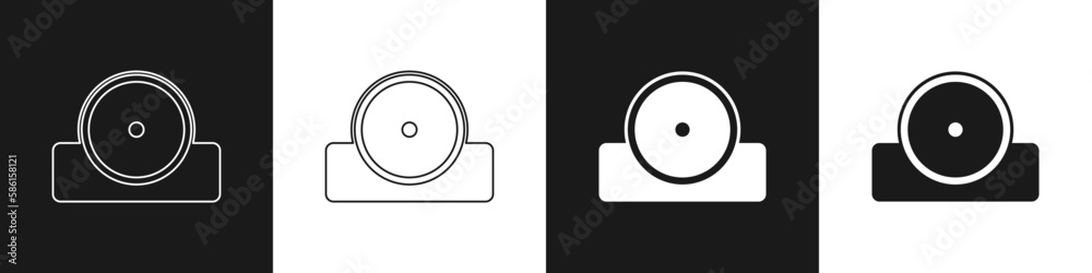 Set Otolaryngological head reflector icon isolated on black and white background. Equipment for inspection the patients ear, throat and nose. Vector