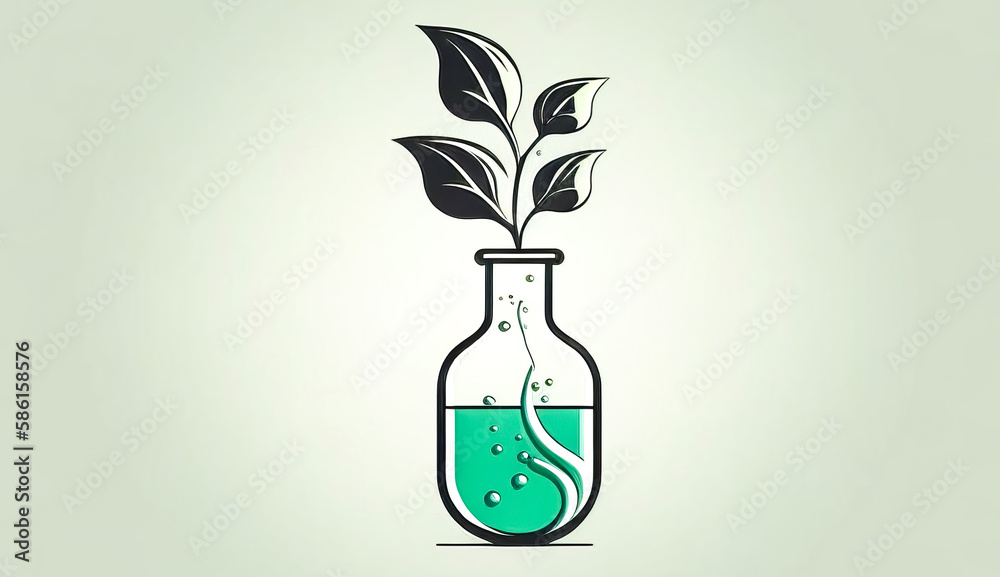 A young plant grows in a bottle, generative AI. A young plant grows in a bottle, generative AI.