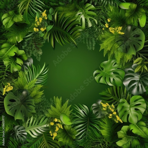 Green leaves nature frame border of tropical plants bu ai generated