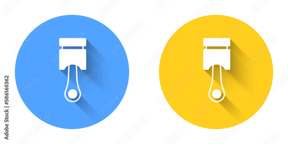 White Engine piston icon isolated with long shadow background. Car engine piston sign. Circle button. Vector White Engine piston icon isolated with long shadow background. Car engine piston sign. Circle button. Vector