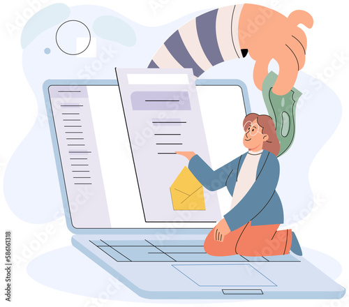 Concept of hacker attack, fraud investigation, internet phishing attack. Fraud prevention. Internet user open scam email. Stealing privacy account and password. Cyber criminal stealing personal data
