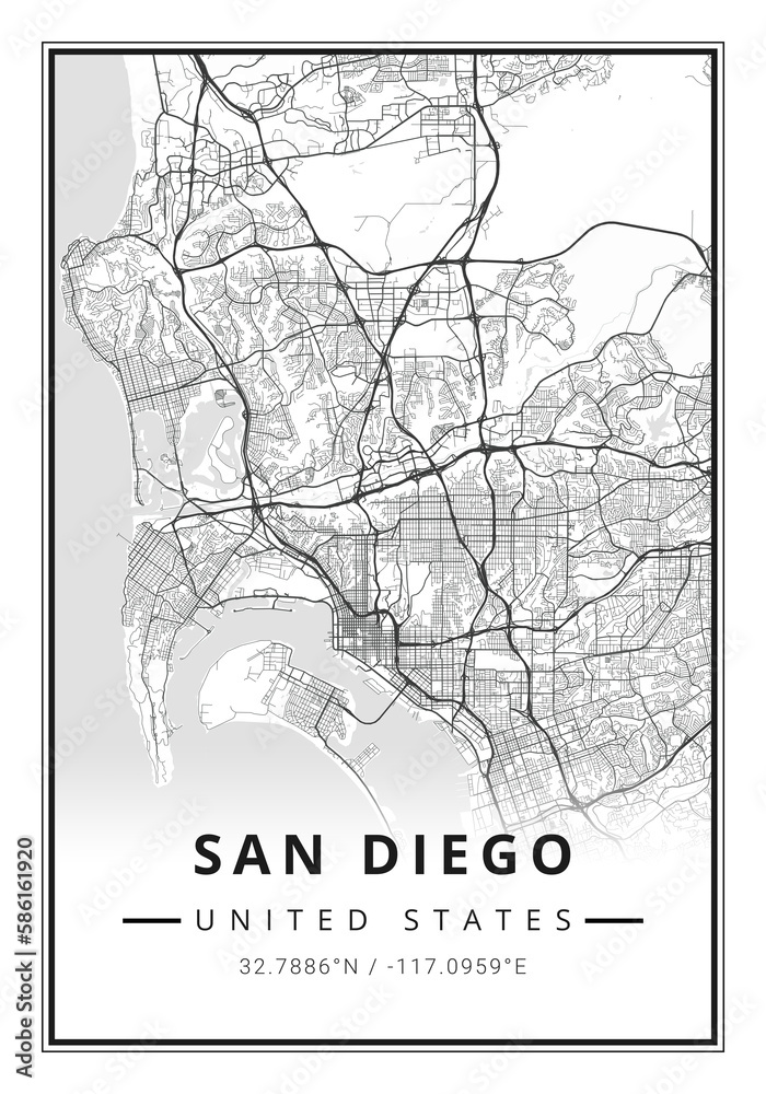 Obraz premium Street map art of San Diego city in USA - United States of America - America
