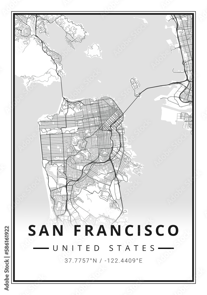 Street map art of San Francisco city in USA - United States of America - America