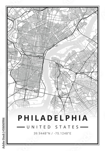 Street map art of Philadelphia city in USA - United States of America - America