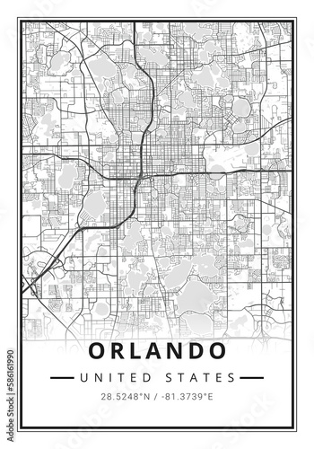 Street map art of Orlando city in USA - United States of America - America