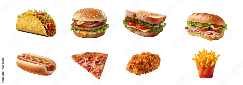 Fast food, street food transparent png icon set Fast food, street food transparent png icon set