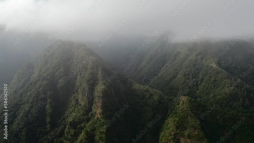Aerial view of foggy mountains in Madeira island Aerial view of foggy mountains in Madeira island