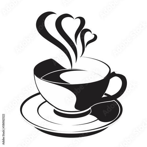 black and white cup of coffee with heart illustration