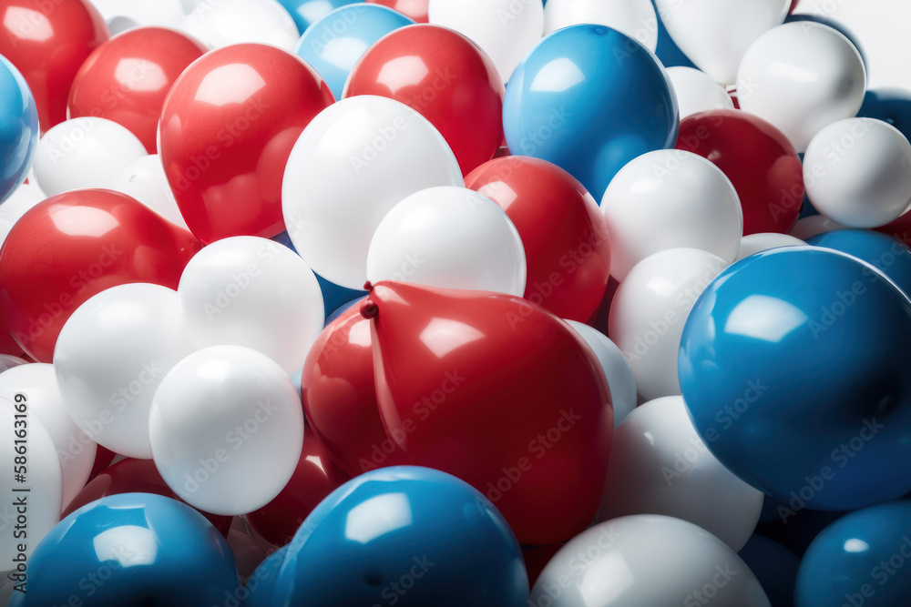 Blue red and white balloon on white background with copy space. generative ai. Blue red and white balloon on white background with copy space. generative ai.