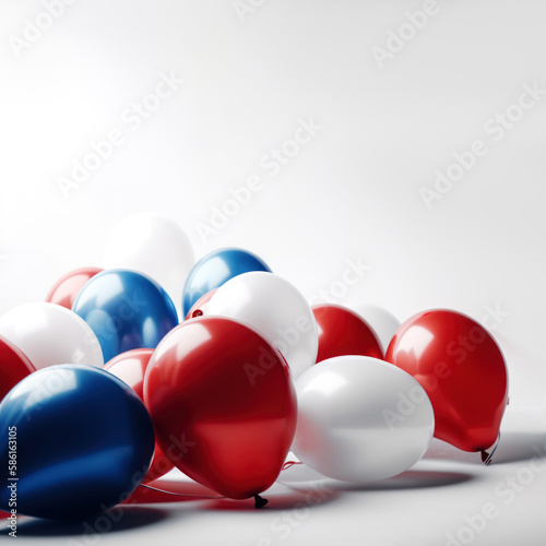 Blue red and white balloon on white background with copy space. generative ai.