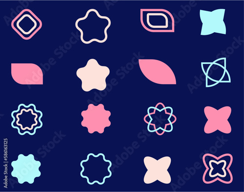  Set of Y2K elements geometric shapes y2k, graphic objects for logo, icon, web design