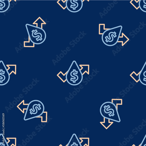 Line Oil price increase icon isolated seamless pattern on blue background. Oil industry crisis concept. Vector