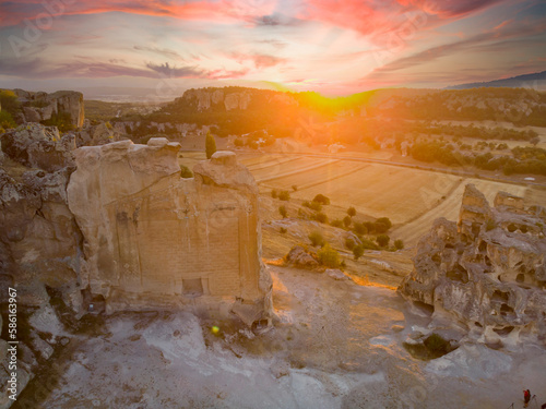 Phrygian Valley, Yazilikaya Monument is an open-air temple belonging to the Phrygian civilization period, Aerial view photo