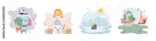 Climate change weather global greenhouse warming risks metaphor concept. Save planet. Compared planet with renewable eco resources consumption global warmings burning alternative. Environment Day