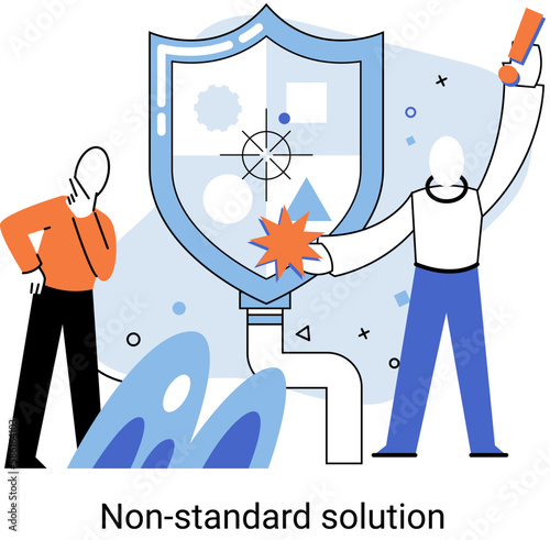 Non standart solution. Finding decisionss, problem solving. Teamwork and partnership. Working group collaboration, corporate cooperation, creativity idea and innovation, colleagues mutual help concept