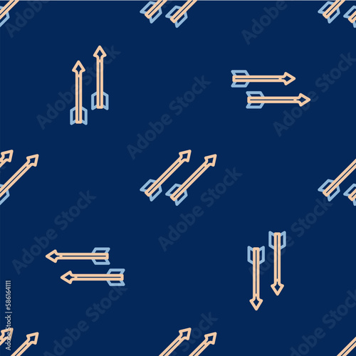 Line Medieval arrows icon isolated seamless pattern on blue background. Medieval weapon. Vector