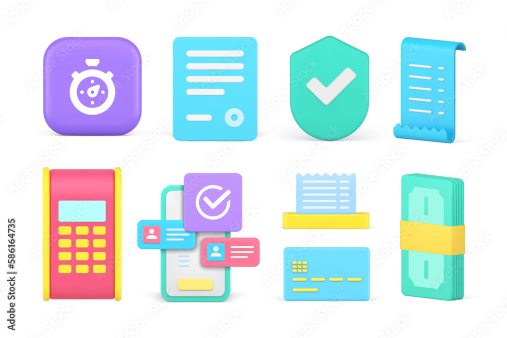 Success payment e money financial banking transaction smartphone application set 3d icon vector Success payment e money financial banking transaction smartphone application set 3d icon vector