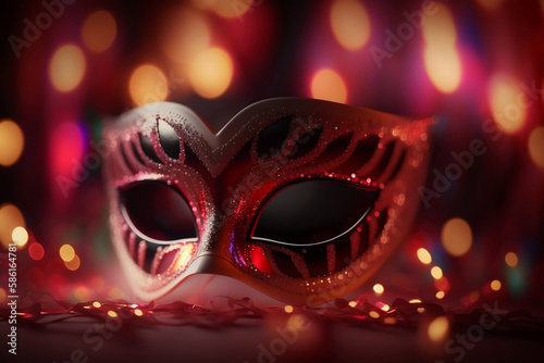 carnival mask on a red background, Generative AI
