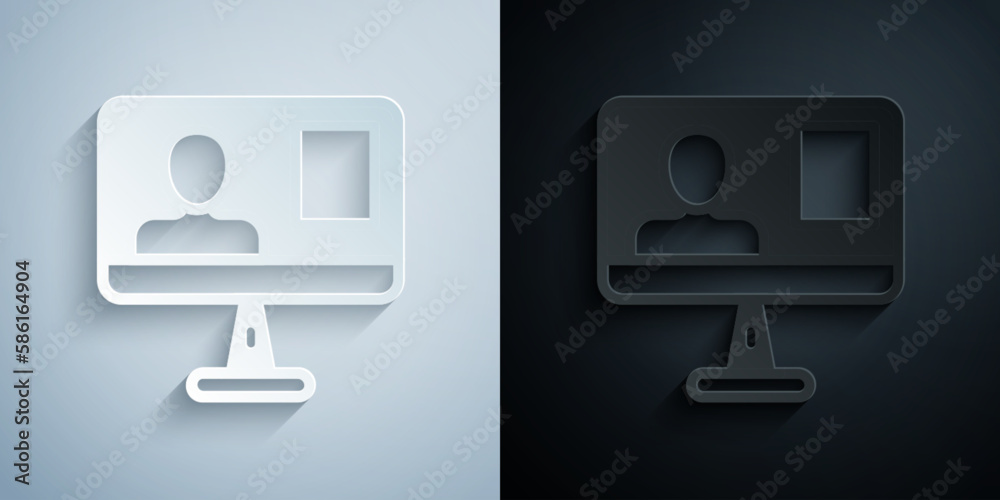 Paper cut Online class icon isolated on grey and black background. Online education concept. Paper art style. Vector Paper cut Online class icon isolated on grey and black background. Online education concept. Paper art style. Vector