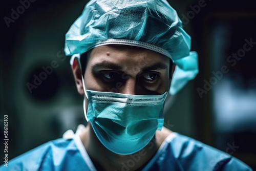 portrait of surgeon man doctor in hospital in operating room. Generative AI