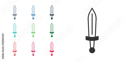 Black Medieval sword icon isolated on white background. Medieval weapon. Set icons colorful. Vector