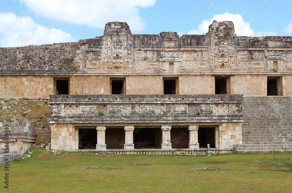 The Nunnery Quadrangle buildings of the archeological site in Uxmal, near Mérida. Ancient Mayan city ruins, representative of the Puuc architectural style, in Yucatán Peninsula, Mexico. The Nunnery Quadrangle buildings of the archeological site in Uxmal, near Mérida. Ancient Mayan city ruins, representative of the Puuc architectural style, in Yucatán Peninsula, Mexico.