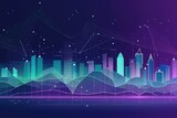 Flat illustration of smart city and abstract dot point connect with gradient line in Lavender & teal, big data connection technology concept, created with Generative AI
