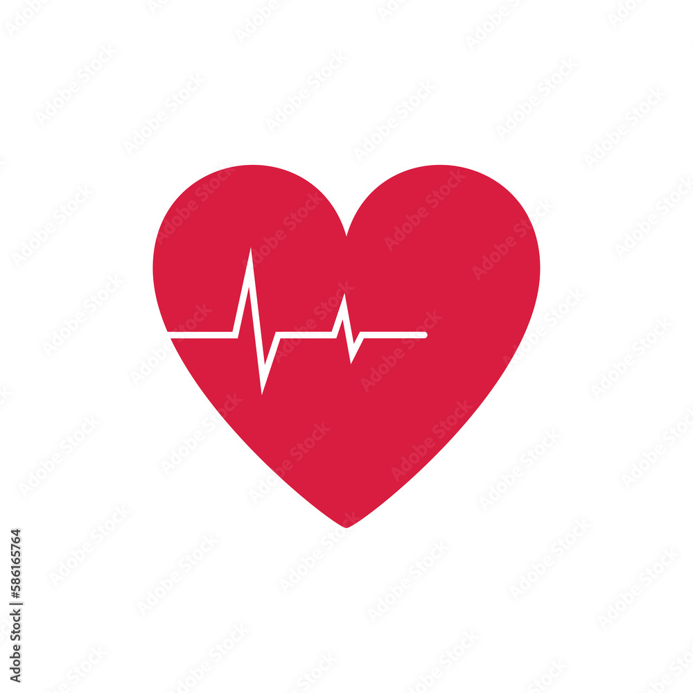 Red heart with pulse on white background for world hypertension day