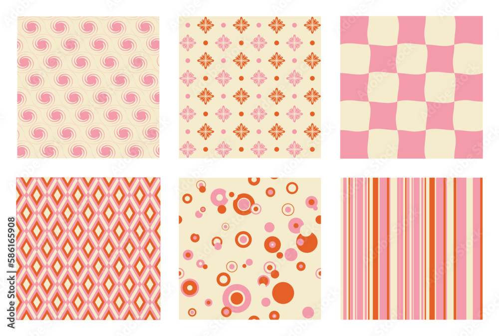 custom made wallpaper toronto digitalRetro seamless patterns vector set. Abstract warm color vintage 70s groovy backgrounds