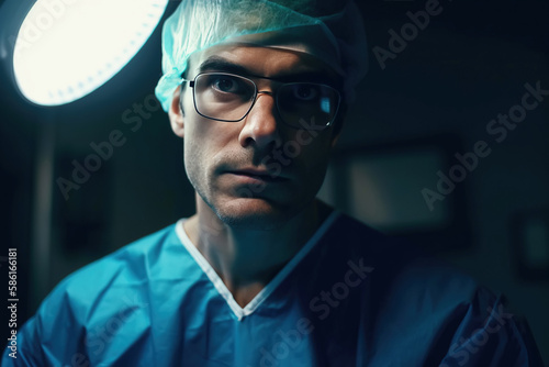 portrait of surgeon man doctor in hospital in operating room. Generative AI