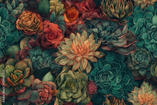 vibrant bouquet of flowers displayed on a wall painting created with Generative AI technology