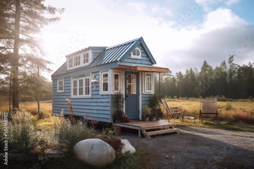 Secluded wooden tiny house in beautiful nature,created with Generative AI  © Peter
