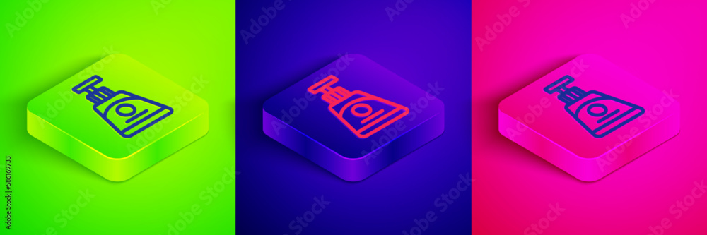 Isometric line Cream or lotion cosmetic tube icon isolated on green, blue and pink background. Body care products for woman. Square button. Vector Isometric line Cream or lotion cosmetic tube icon isolated on green, blue and pink background. Body care products for woman. Square button. Vector