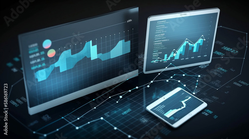Finance and money technology background concept of business prosperity and asset management . Creative graphic show economy and financial growth. Generative AI.