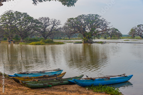 Fishing boats at Tissa Weva lake at Sri Lanka photo